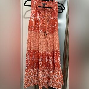 CHELSEA & THEODORE
Ruffle Tie Neck Woven Printed Tiered Dress